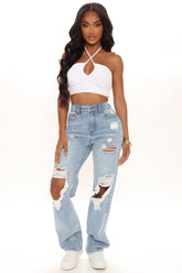 Go Bestie Ripped Straight Leg Jeans - Light Blue Wash Ins Street